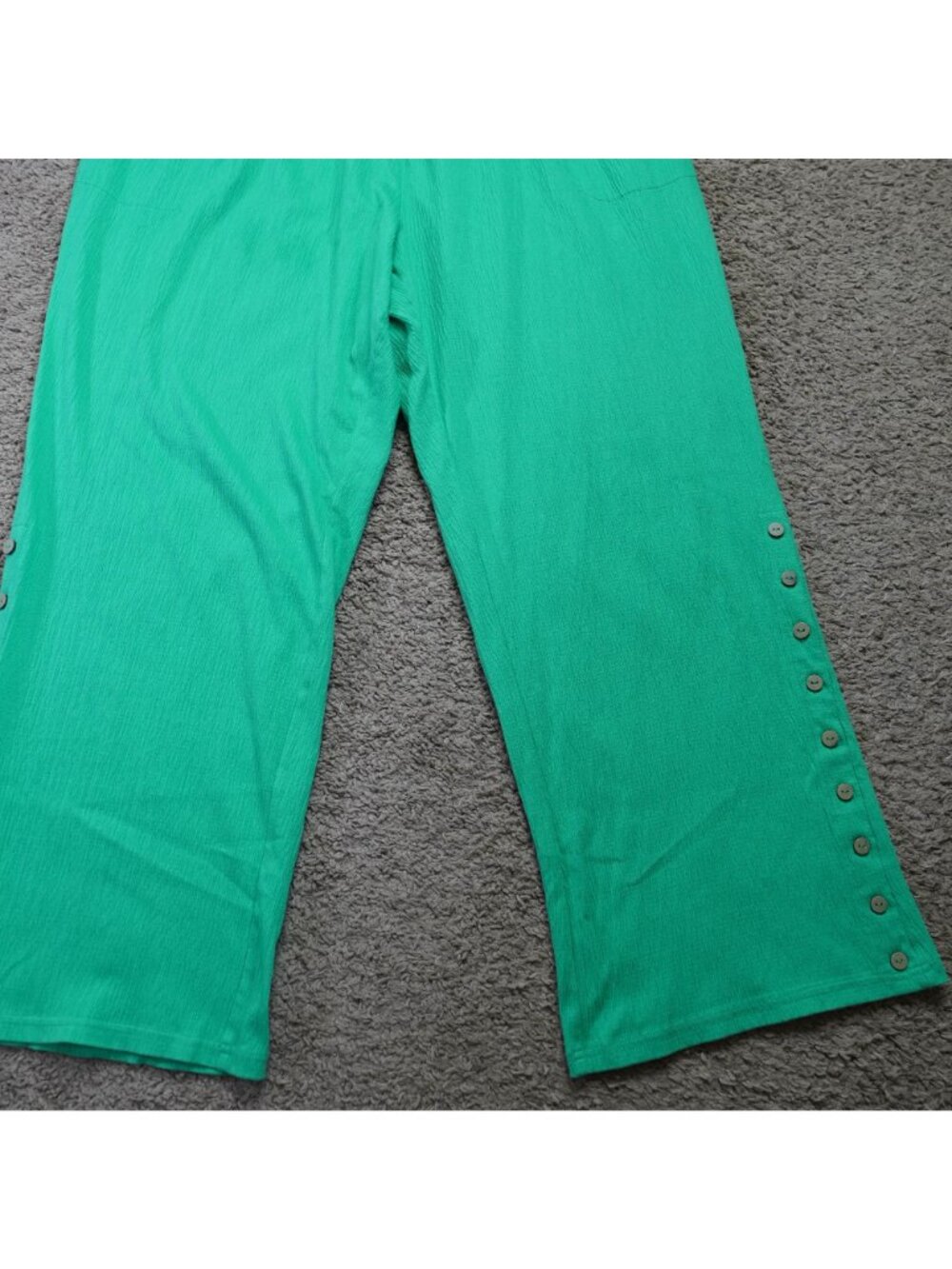 Belle Kim Gravel Wide Leg Pants Womens 1X Green Button Accent Bohemian Casual - Picture 8 of 9